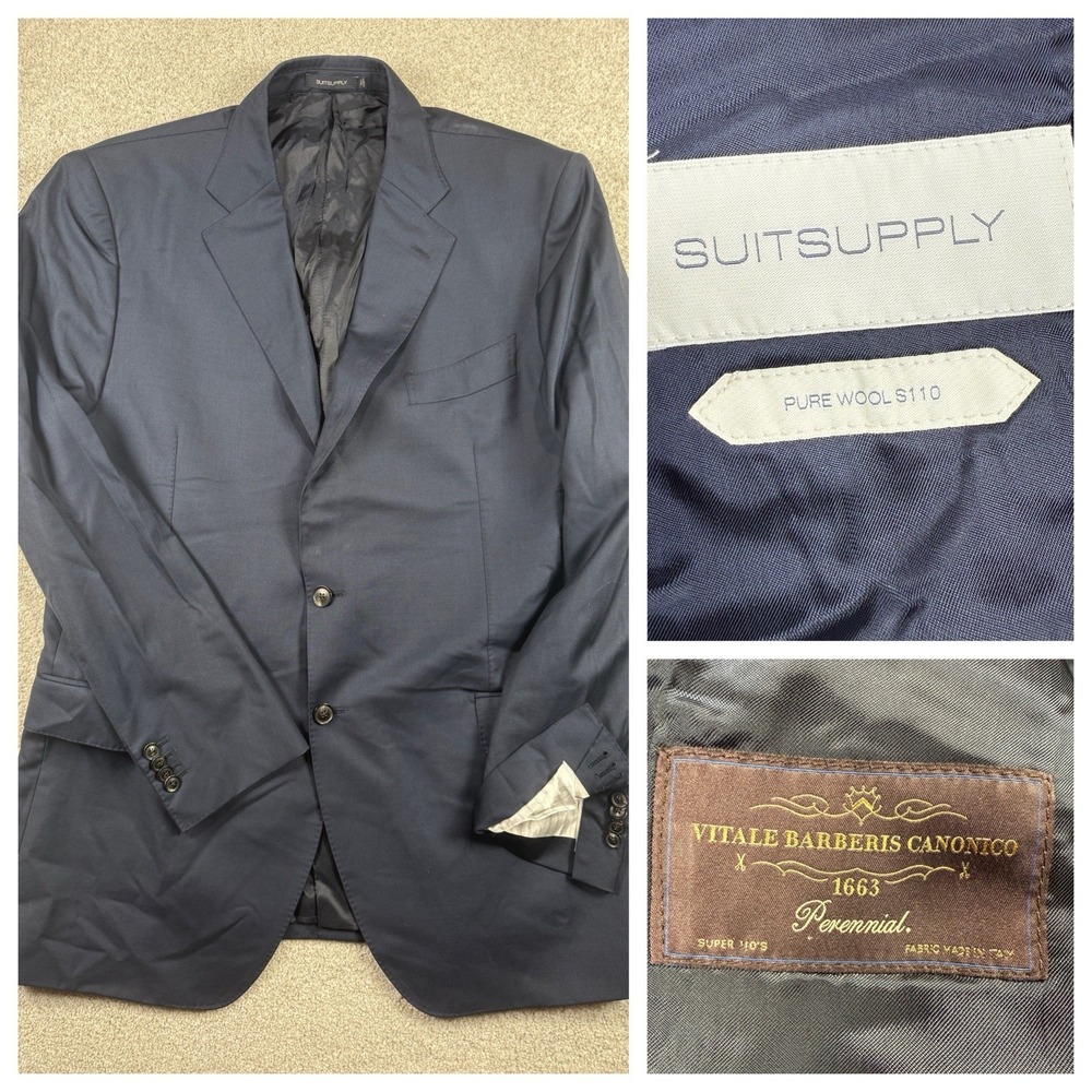 SUITSUPPLY Blazer Jacket Mens 48L Blue Vitale Barberis Canonico Wool